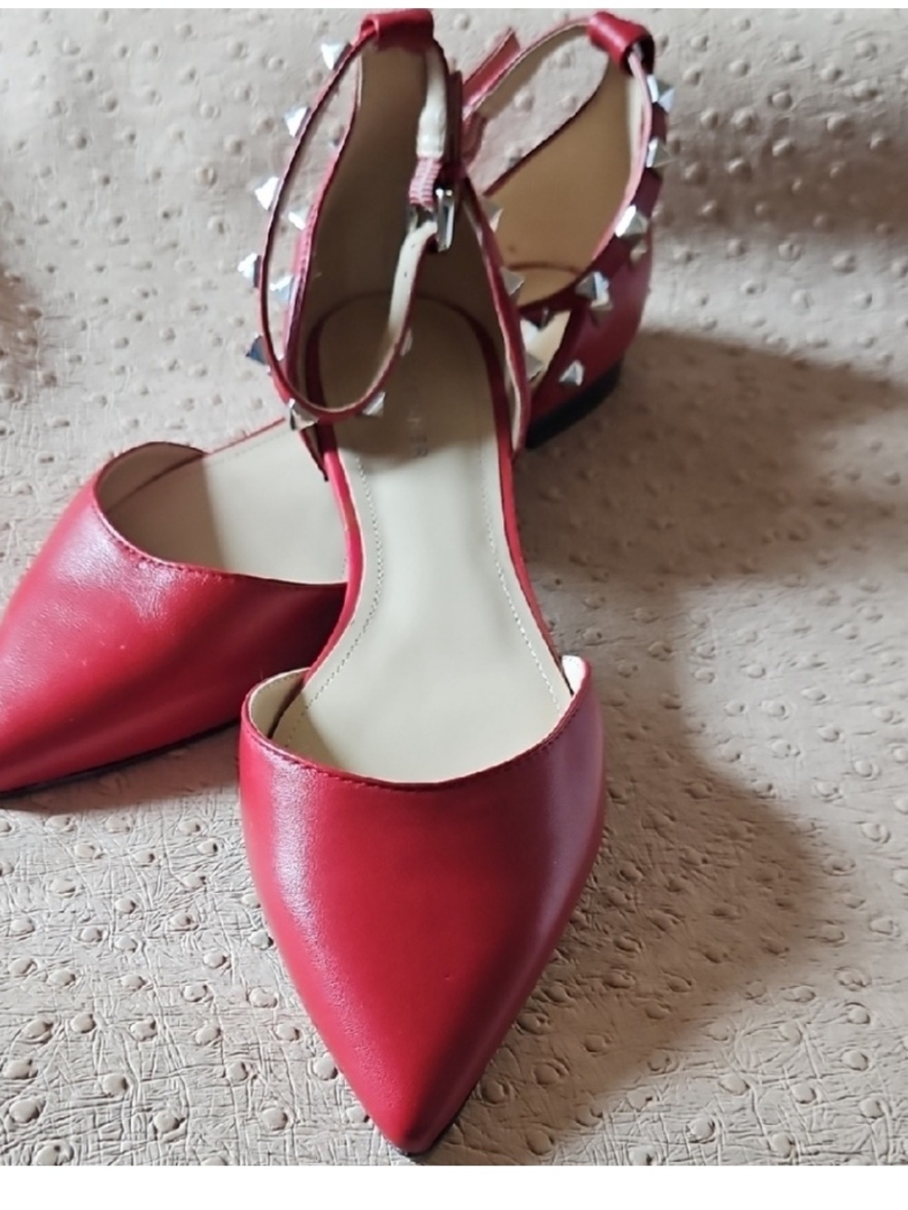 Marc Fisher Red Pointed-Toe Ankle-Strap Studded Flats Size 8.5